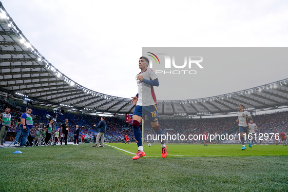 Matias Soule' of AS Roma looks on during the Serie A Enilive match between AS Roma and Udinese Calcio at Stadio Olimpico on September 22, 20...