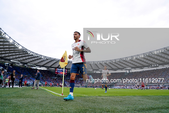 Lorenzo Pellegrini of AS Roma looks on during the Serie A Enilive match between AS Roma and Udinese Calcio at Stadio Olimpico on September 2...