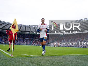 Mario Hermoso of AS Roma looks on during the Serie A Enilive match between AS Roma and Udinese Calcio at Stadio Olimpico on September 22, 20...