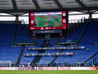 Supporters of AS Roma show a banner in support of Daniele De Rossi during the Serie A Enilive match between AS Roma and Udinese Calcio at St...