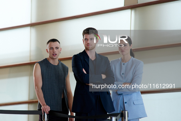 Loreto Mauleon, Ivan Pellicer, and Miguel Bernard attend the photocall for Querer during the 72nd San Sebastian International Film Festival...