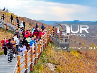 Tourists visit the scenery of Erguna wetland in Hulunbuir, Inner Mongolia, China, on September 27, 2024. (