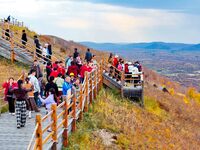 Tourists visit the scenery of Erguna wetland in Hulunbuir, Inner Mongolia, China, on September 27, 2024. (