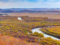 An aerial photo shows the scenery of Erguna wetland in Hulunbuir, China, on September 27, 2024. (