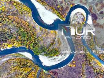 An aerial photo shows the scenery of Erguna wetland in Hulunbuir, China, on September 27, 2024. (