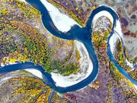 An aerial photo shows the scenery of Erguna wetland in Hulunbuir, China, on September 27, 2024. (