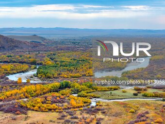 An aerial photo shows the scenery of Erguna wetland in Hulunbuir, China, on September 27, 2024. (