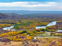 An aerial photo shows the scenery of Erguna wetland in Hulunbuir, China, on September 27, 2024. (