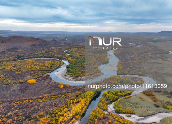 An aerial photo shows the scenery of Erguna wetland in Hulunbuir, China, on September 27, 2024. 