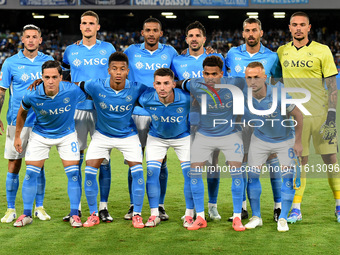 Players of SSC Napoli line up for a team photo during the Coppa Italia match between SSC Napoli and Palermo FC at Stadio Diego Armando Marad...