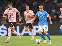 Aljosa Vasic of Palermo FC competes for the ball with Stanislav Lobotka of SSC Napoli during the Coppa Italia match between SSC Napoli and P...