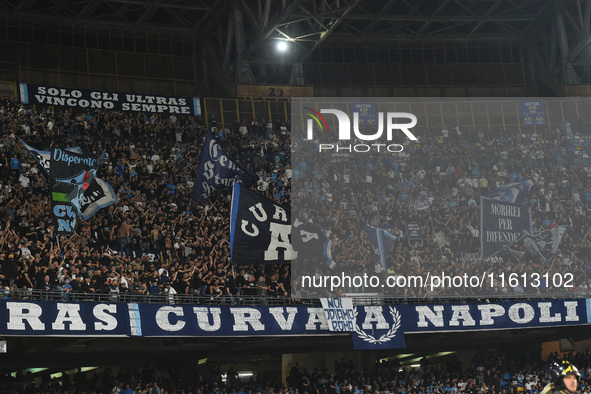 Supporters of SSC Napoli during the Coppa Italia match between SSC Napoli and Palermo FC at Stadio Diego Armando Maradona Naples Italy on 26...