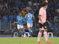 Cyril Ngonge of SSC Napoli celebrates after scoring during the Coppa Italia match between SSC Napoli and Palermo FC at Stadio Diego Armando...