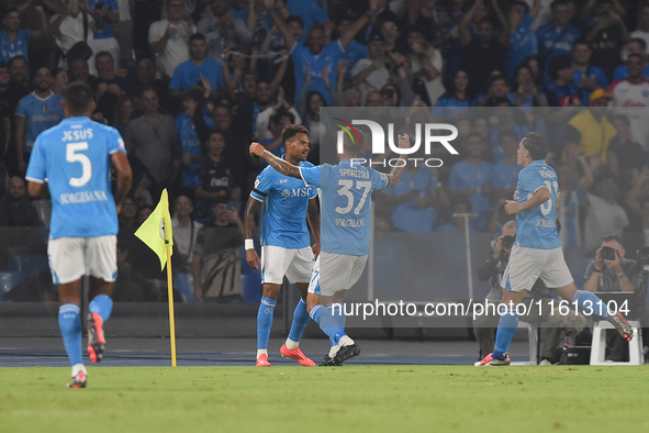 Cyril Ngonge of SSC Napoli celebrates after scoring during the Coppa Italia match between SSC Napoli and Palermo FC at Stadio Diego Armando...