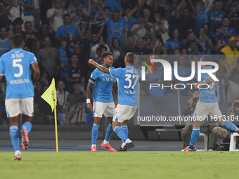 Cyril Ngonge of SSC Napoli celebrates after scoring during the Coppa Italia match between SSC Napoli and Palermo FC at Stadio Diego Armando...