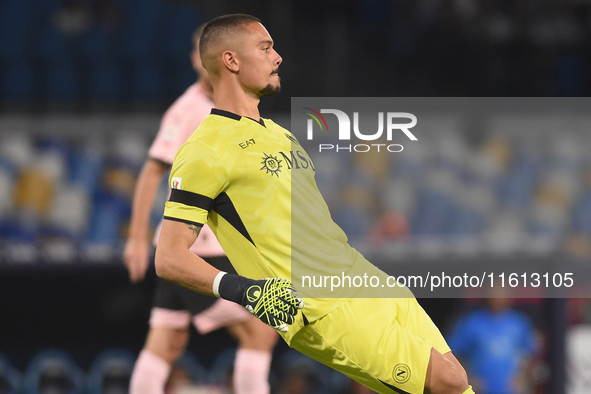 Elia Caprile of SSC Napoli during the Coppa Italia match between SSC Napoli and Palermo FC at Stadio Diego Armando Maradona Naples Italy on...