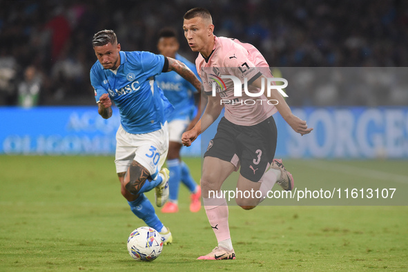 Kristoffer Lund of Palermo FC during the Coppa Italia match between SSC Napoli and Palermo FC at Stadio Diego Armando Maradona Naples Italy...