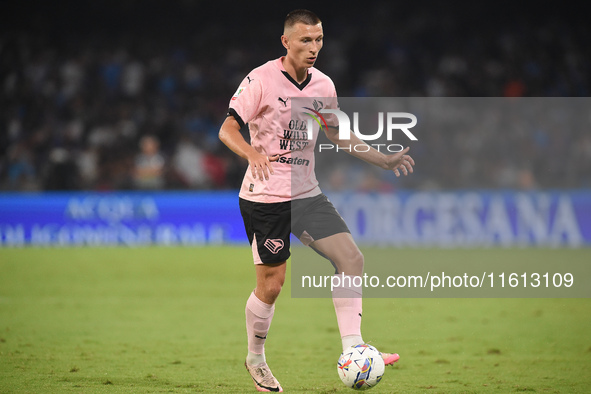 Kristoffer Lund of Palermo FC during the Coppa Italia match between SSC Napoli and Palermo FC at Stadio Diego Armando Maradona Naples Italy...