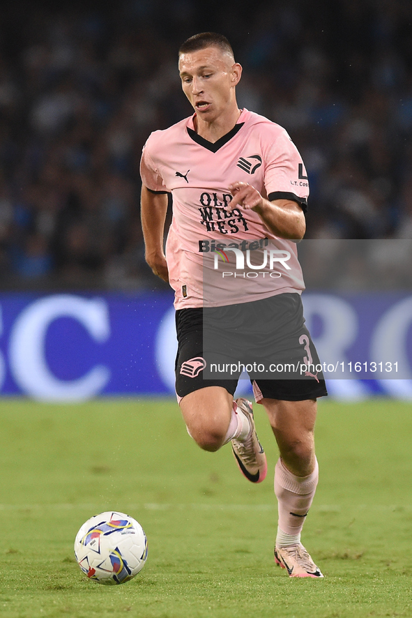 Kristoffer Lund of Palermo FC during the Coppa Italia match between SSC Napoli and Palermo FC at Stadio Diego Armando Maradona Naples Italy...