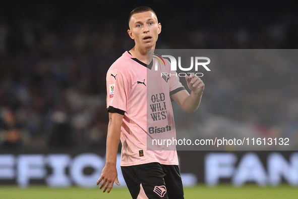 Kristoffer Lund of Palermo FC during the Coppa Italia match between SSC Napoli and Palermo FC at Stadio Diego Armando Maradona Naples Italy...