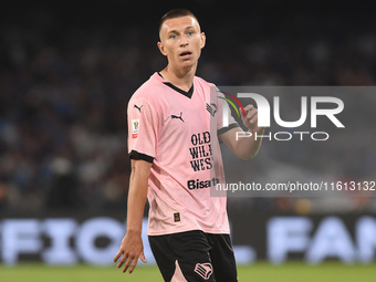 Kristoffer Lund of Palermo FC during the Coppa Italia match between SSC Napoli and Palermo FC at Stadio Diego Armando Maradona Naples Italy...