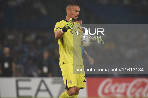 Elia Caprile of SSC Napoli during the Coppa Italia match between SSC Napoli and Palermo FC at Stadio Diego Armando Maradona Naples Italy on...