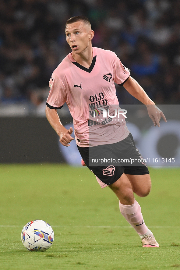 Kristoffer Lund of Palermo FC during the Coppa Italia match between SSC Napoli and Palermo FC at Stadio Diego Armando Maradona Naples Italy...