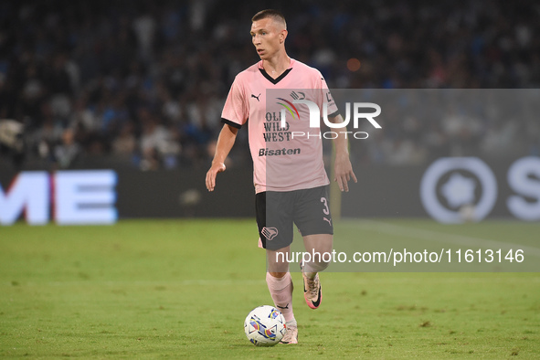 Kristoffer Lund of Palermo FC during the Coppa Italia match between SSC Napoli and Palermo FC at Stadio Diego Armando Maradona Naples Italy...