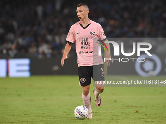 Kristoffer Lund of Palermo FC during the Coppa Italia match between SSC Napoli and Palermo FC at Stadio Diego Armando Maradona Naples Italy...