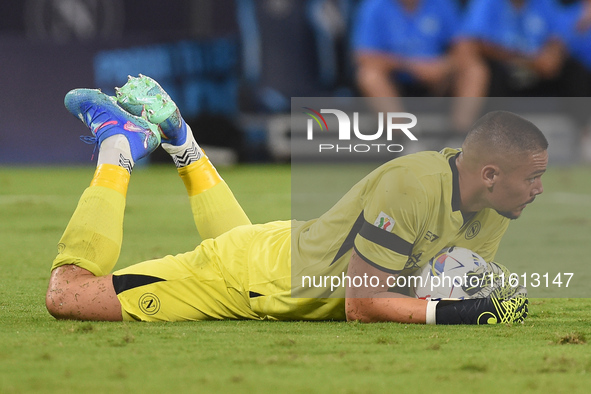 Elia Caprile of SSC Napoli during the Coppa Italia match between SSC Napoli and Palermo FC at Stadio Diego Armando Maradona Naples Italy on...