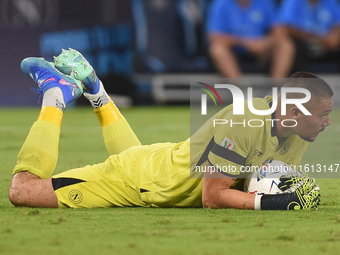 Elia Caprile of SSC Napoli during the Coppa Italia match between SSC Napoli and Palermo FC at Stadio Diego Armando Maradona Naples Italy on...