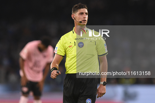 Referee Giuseppe Collu during the Coppa Italia match between SSC Napoli and Palermo FC at Stadio Diego Armando Maradona Naples Italy on 26 S...