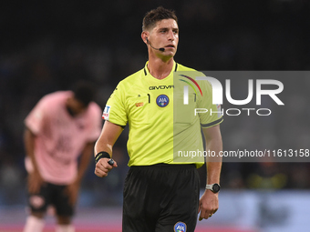 Referee Giuseppe Collu during the Coppa Italia match between SSC Napoli and Palermo FC at Stadio Diego Armando Maradona Naples Italy on 26 S...