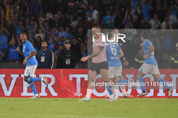 Juan Jesus of SSC Napoli celebrates after scoring during the Coppa Italia match between SSC Napoli and Palermo FC at Stadio Diego Armando Ma...