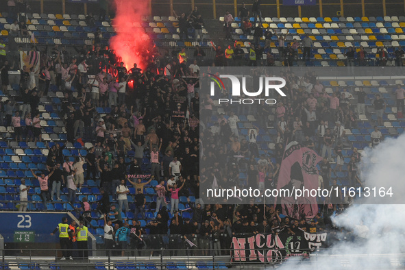 Supporters of Palermo FC during the Coppa Italia match between SSC Napoli and Palermo FC at Stadio Diego Armando Maradona Naples Italy on 26...