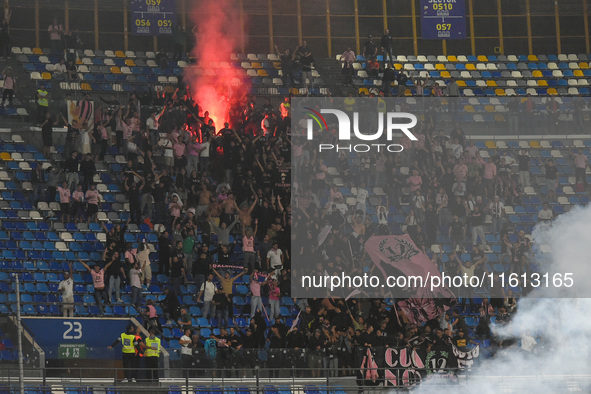 Supporters of Palermo FC during the Coppa Italia match between SSC Napoli and Palermo FC at Stadio Diego Armando Maradona Naples Italy on 26...