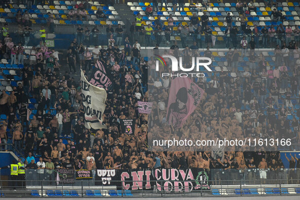 Supporters of Palermo FC during the Coppa Italia match between SSC Napoli and Palermo FC at Stadio Diego Armando Maradona Naples Italy on 26...