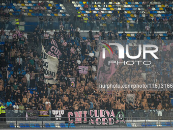 Supporters of Palermo FC during the Coppa Italia match between SSC Napoli and Palermo FC at Stadio Diego Armando Maradona Naples Italy on 26...