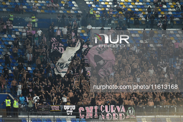 Supporters of Palermo FC during the Coppa Italia match between SSC Napoli and Palermo FC at Stadio Diego Armando Maradona Naples Italy on 26...