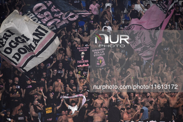 Supporters of Palermo FC during the Coppa Italia match between SSC Napoli and Palermo FC at Stadio Diego Armando Maradona Naples Italy on 26...