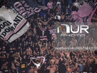 Supporters of Palermo FC during the Coppa Italia match between SSC Napoli and Palermo FC at Stadio Diego Armando Maradona Naples Italy on 26...