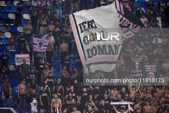 Supporters of Palermo FC during the Coppa Italia match between SSC Napoli and Palermo FC at Stadio Diego Armando Maradona Naples Italy on 26...