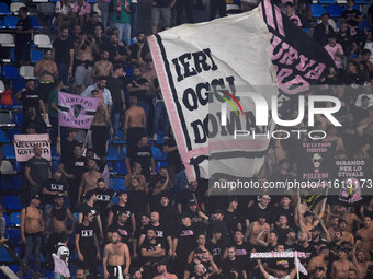 Supporters of Palermo FC during the Coppa Italia match between SSC Napoli and Palermo FC at Stadio Diego Armando Maradona Naples Italy on 26...