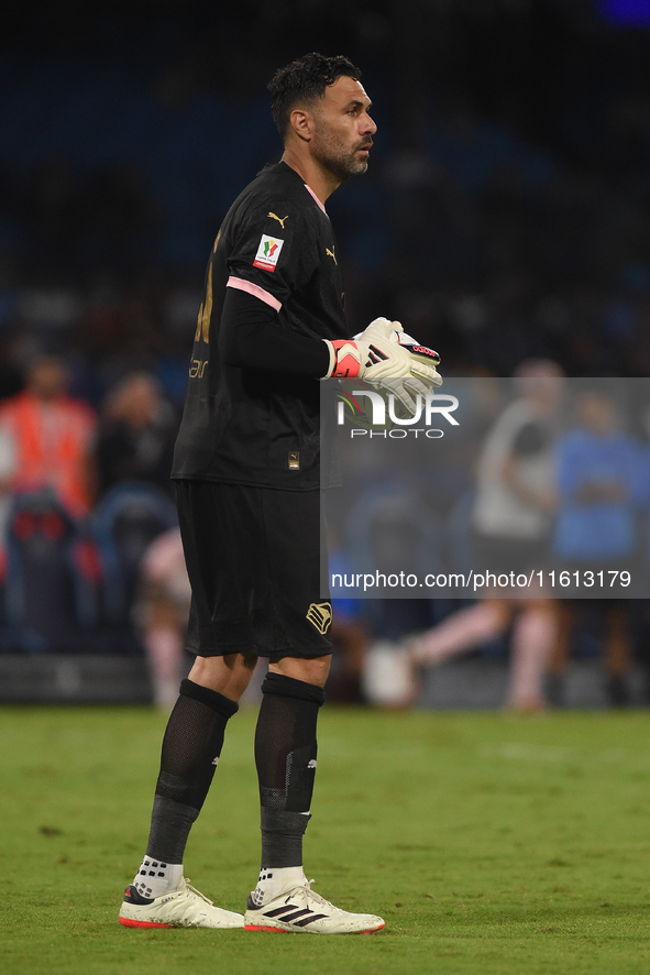 Salvatore Sirigu of Palermo FC during the Coppa Italia match between SSC Napoli and Palermo FC at Stadio Diego Armando Maradona Naples Italy...