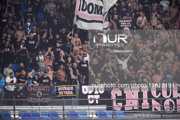 Supporters of Palermo FC during the Coppa Italia match between SSC Napoli and Palermo FC at Stadio Diego Armando Maradona Naples Italy on 26...