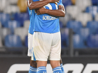 David Neres and Giacomo Raspadori of SSC Napoli celebrate after scoring during the Coppa Italia match between SSC Napoli and Palermo FC at S...