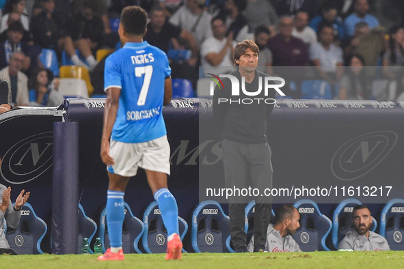 Antonio Conte Head Coach of SSC Napoli during the Coppa Italia match between SSC Napoli and Palermo FC at Stadio Diego Armando Maradona Napl...