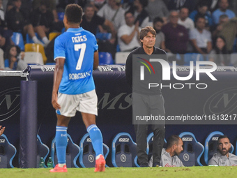 Antonio Conte Head Coach of SSC Napoli during the Coppa Italia match between SSC Napoli and Palermo FC at Stadio Diego Armando Maradona Napl...