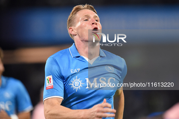 Scott McTominay of SSC Napoli celebrates after scoring during the Coppa Italia match between SSC Napoli and Palermo FC at Stadio Diego Arman...