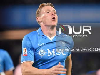 Scott McTominay of SSC Napoli celebrates after scoring during the Coppa Italia match between SSC Napoli and Palermo FC at Stadio Diego Arman...